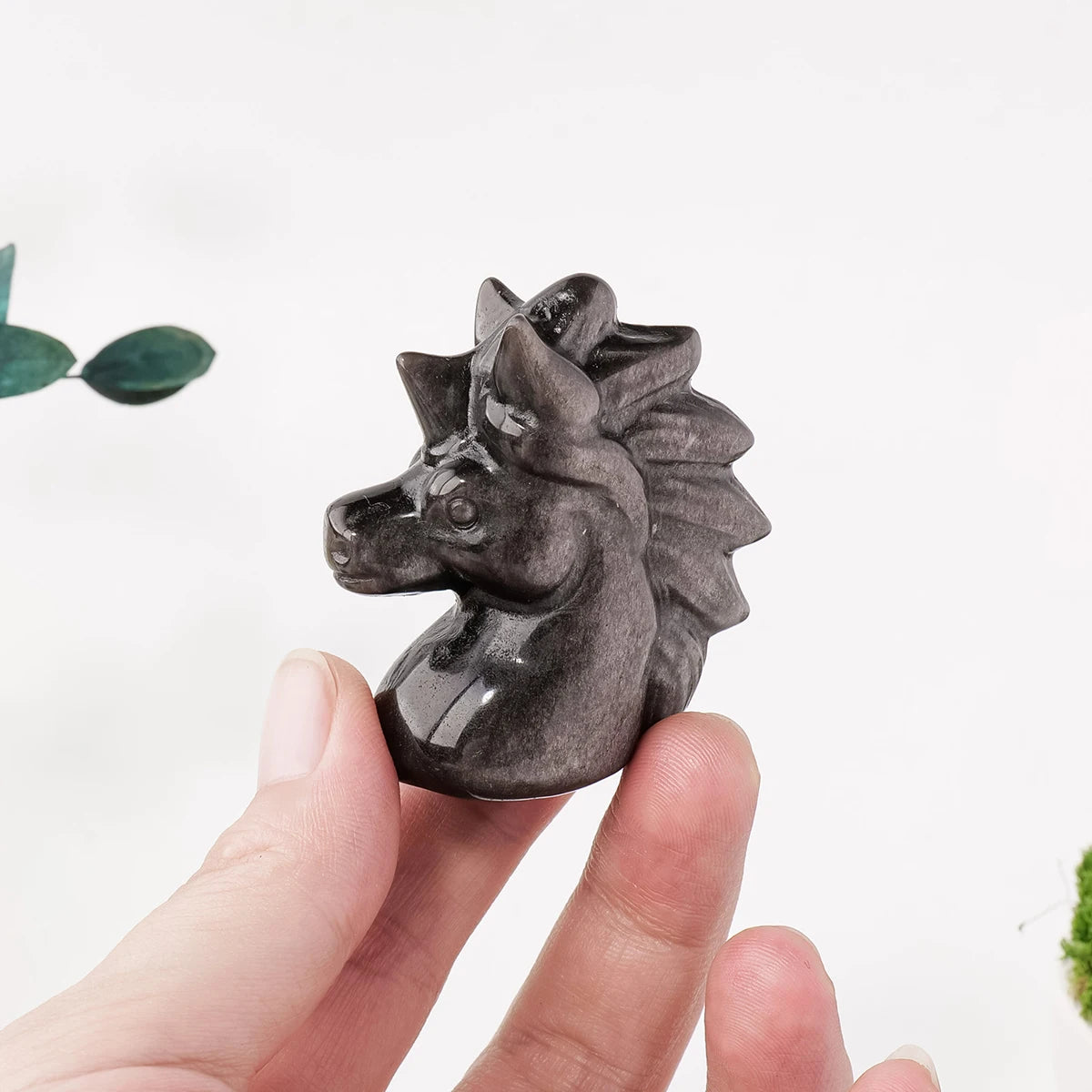 1PC Natural Silvery Obsidian Little Horse Head Crystal Statue