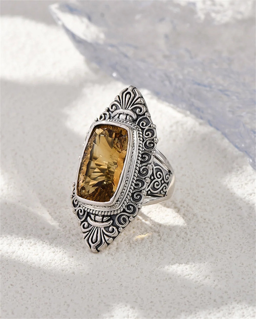 The Gypsy's Lantern S925 Sterling Silver Rings Natural Amethyst Yellow Crystal
