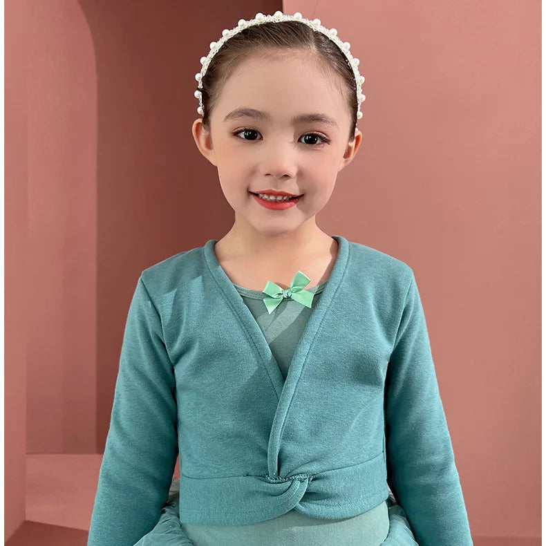 Plush Girls Ballet Wrap Tops Long Sleeve Dance Warm Up Sweater