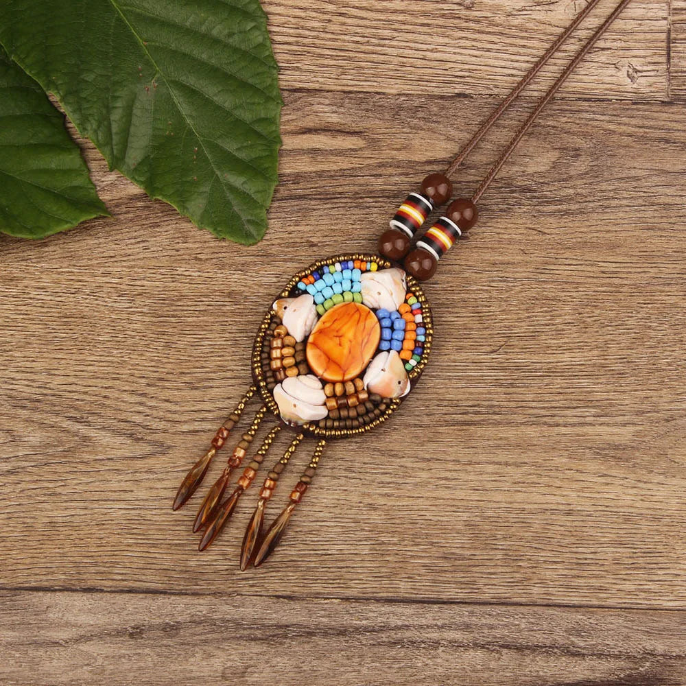 Handmade Beaded Leather Boho Necklaces
