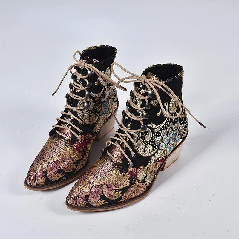 Marie Antoinette Handmade Embroidered Ankle Boots