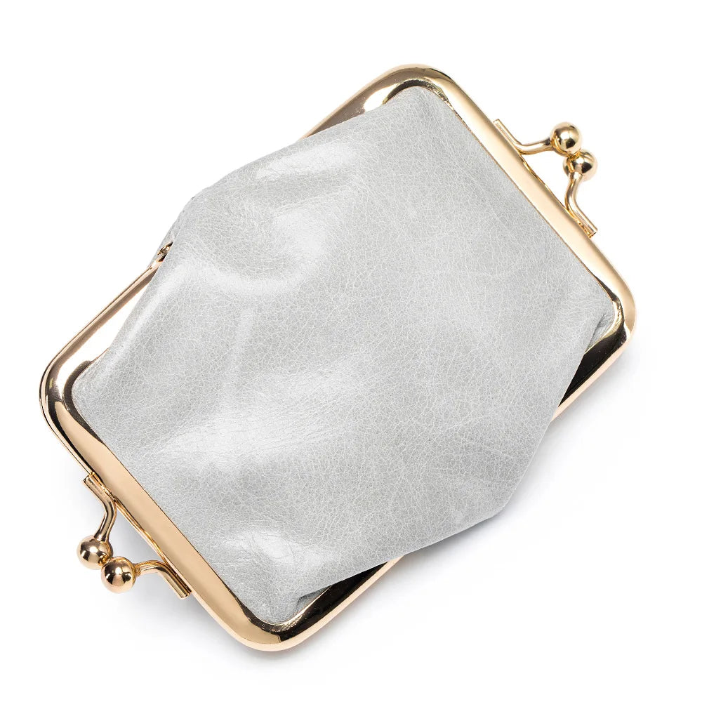 Genuine Leather Double Clamp Coin Purse Small Wallet Bag Pouch