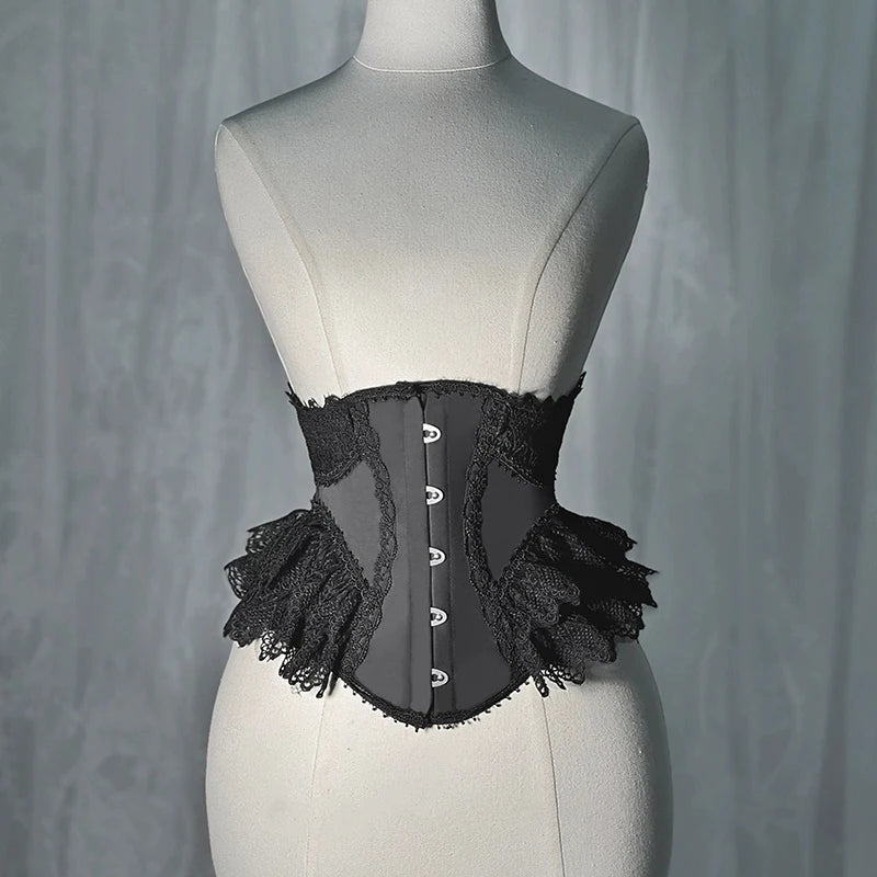 Lolita Lace Up Boned Waist Trainer Stage Costume Victorian Lace Ruffles