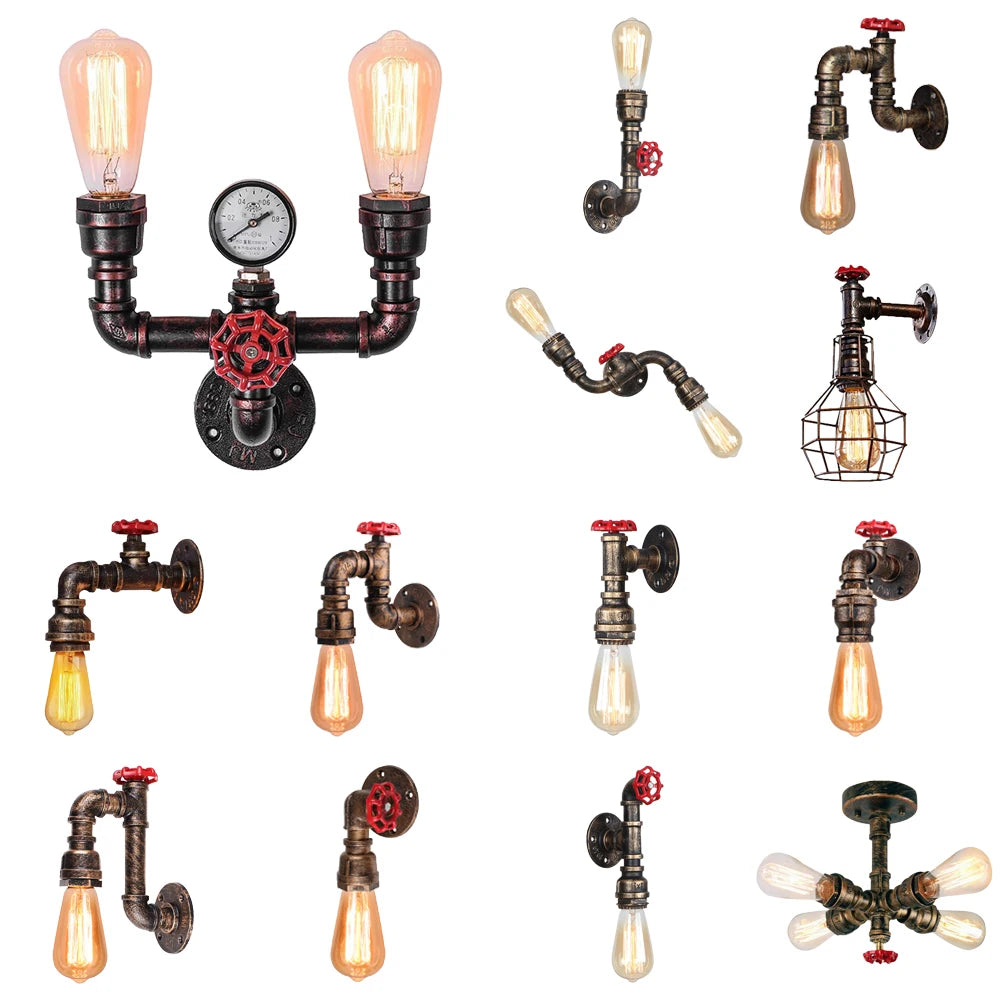 Industrial Water Pipe Wall Lights Lamp Sconce Lighting