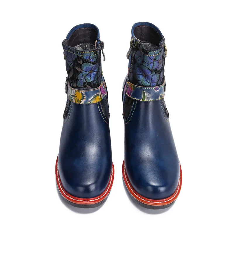 Violet's Floral Boots Genuine Leather Hand-painted Short Boots