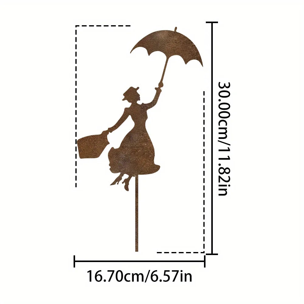 Rusty Metal Mary Poppins Garden Decor