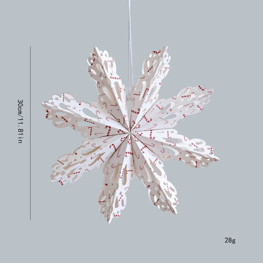 Paper 3D Christmas Tree Lampshade Hanging Snowflake Shape Star Decorative Lampshade Ceiling Pendant 30cm
