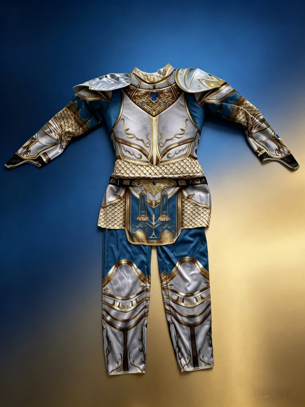 Knight Costume Kids Soft Cosplay Silver Gold And Blue Long Sleeve Set Book Week Halloween