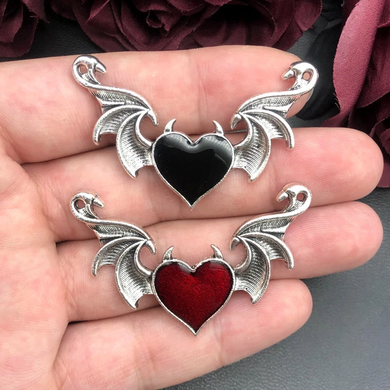 Five 55*38mm Enamel Devil's Heart Wings Pendant DIY Jewellery Making Findings