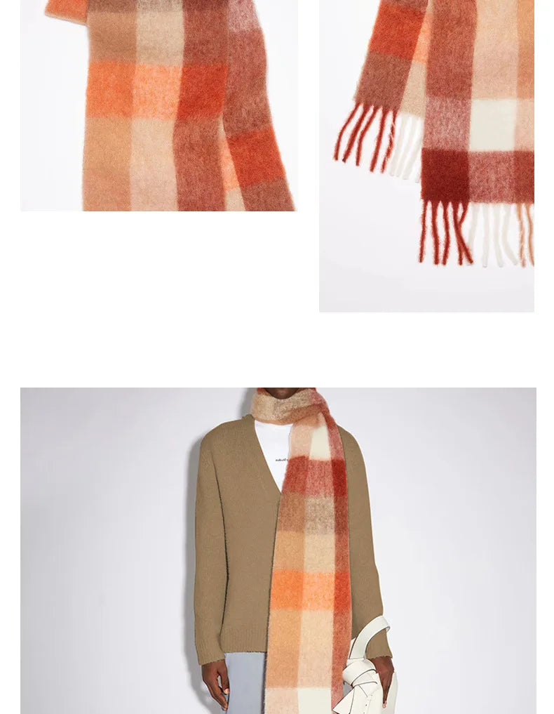Colour Blocks Autumn Winter Plaid Scarves Imitation Cashmere Mohair