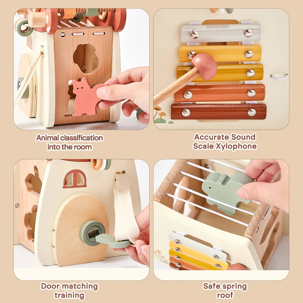 Mushroom Busy Box Baby Montessori Musical Wooden Toys Educational Percussion Toys