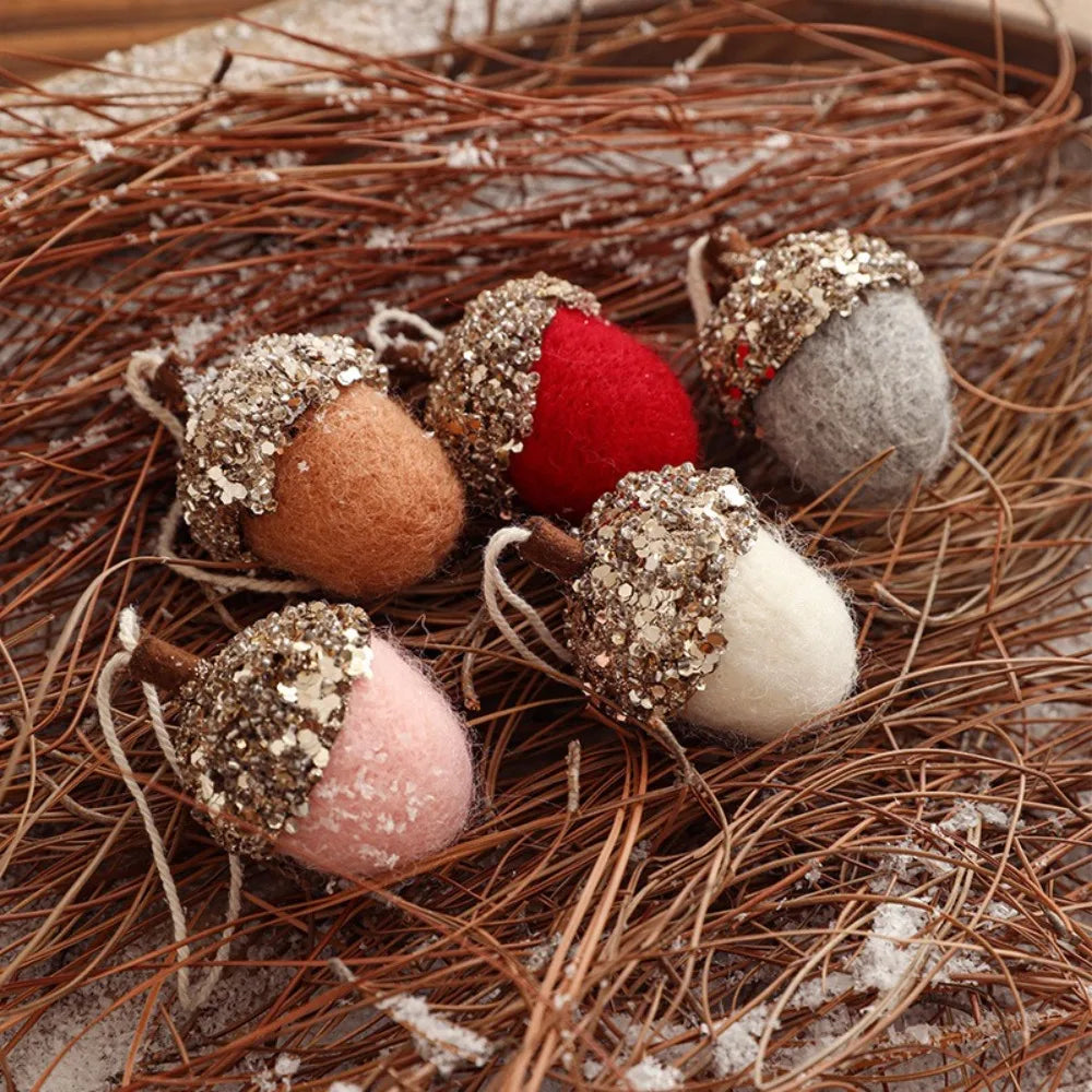 Wool Felt Glittery Acorn Ornaments Christmas Tree Hanging Decor