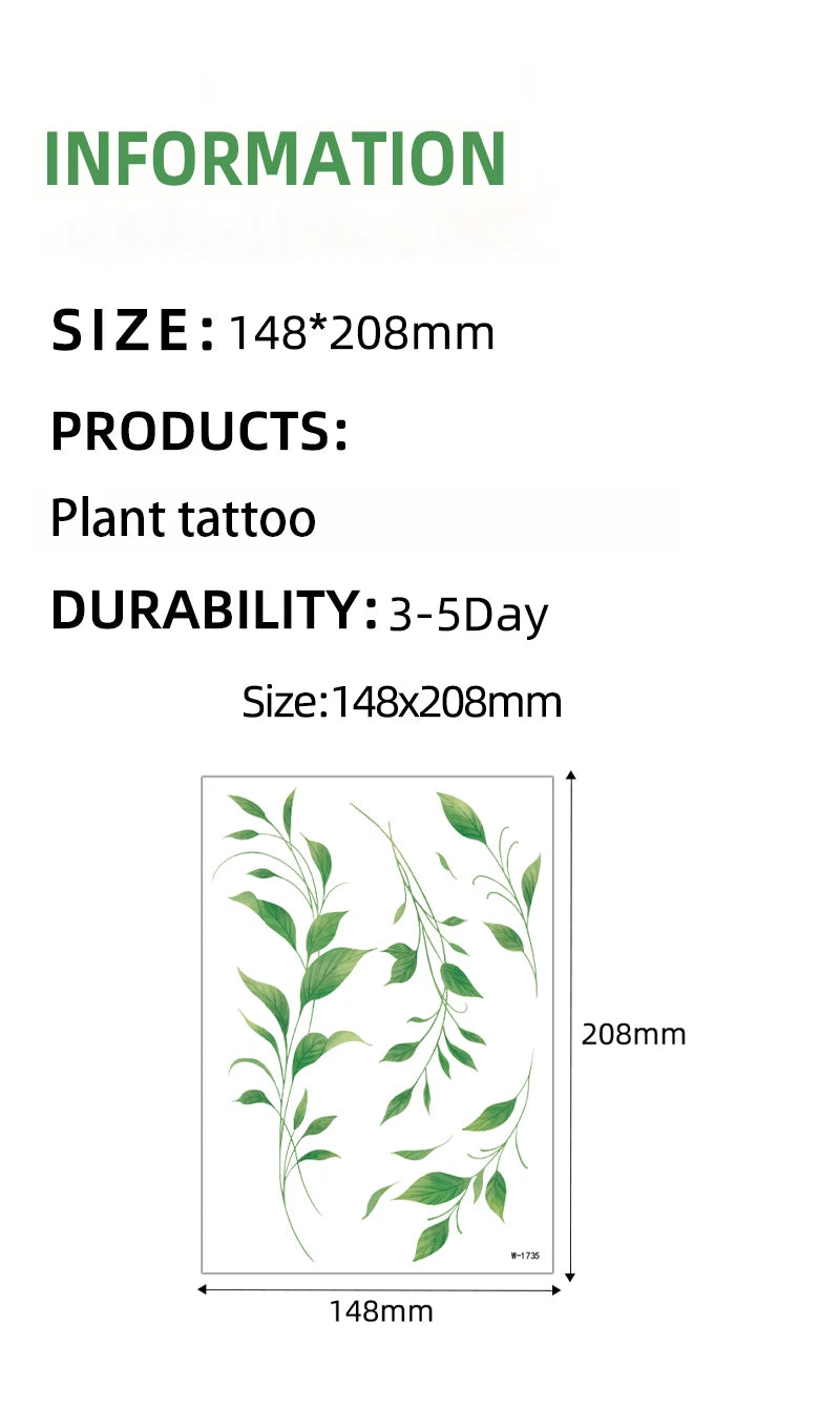 Forest Green Leaf Vine Temporary Tattoo Sticker Waterproof