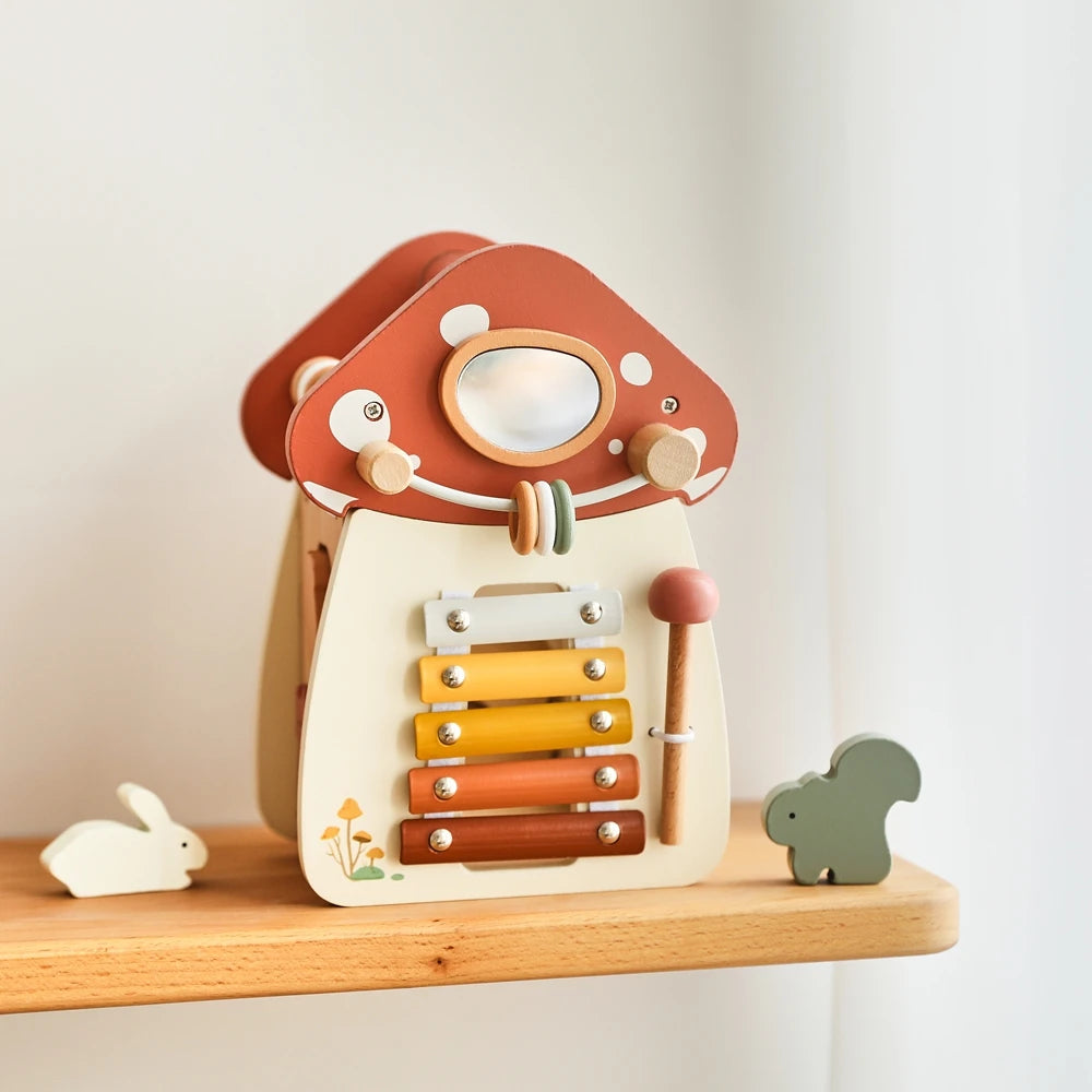 Mushroom Busy Box Baby Montessori Musical Wooden Toys Educational Percussion Toys