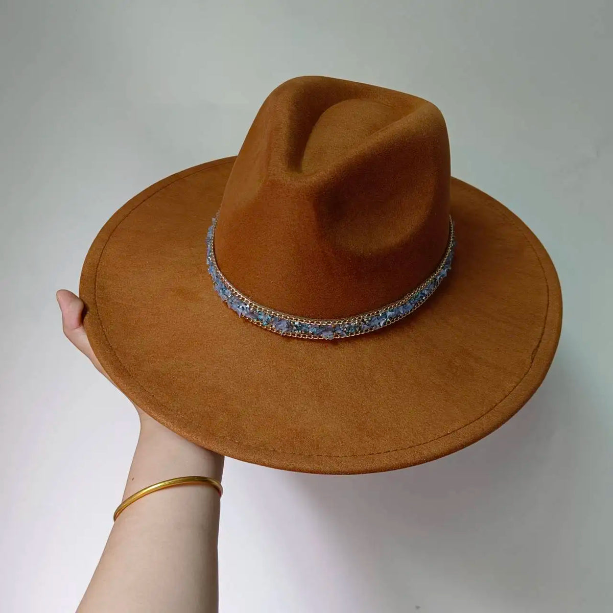 Faux Suede 10cm Wide Brim Fedora Hats