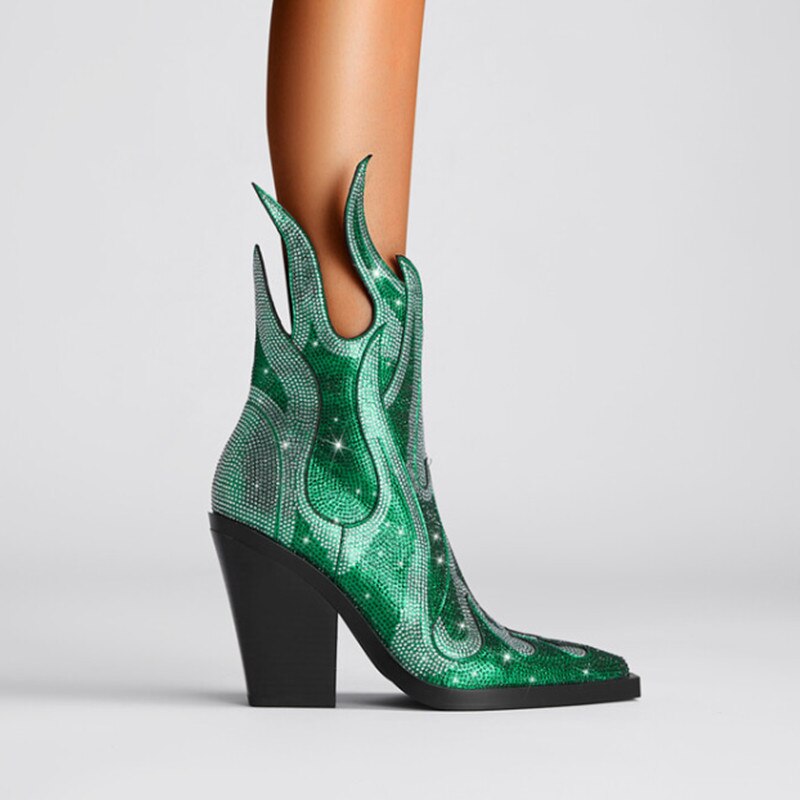 Flamin' Awesome Rhinestone Ankle Boots