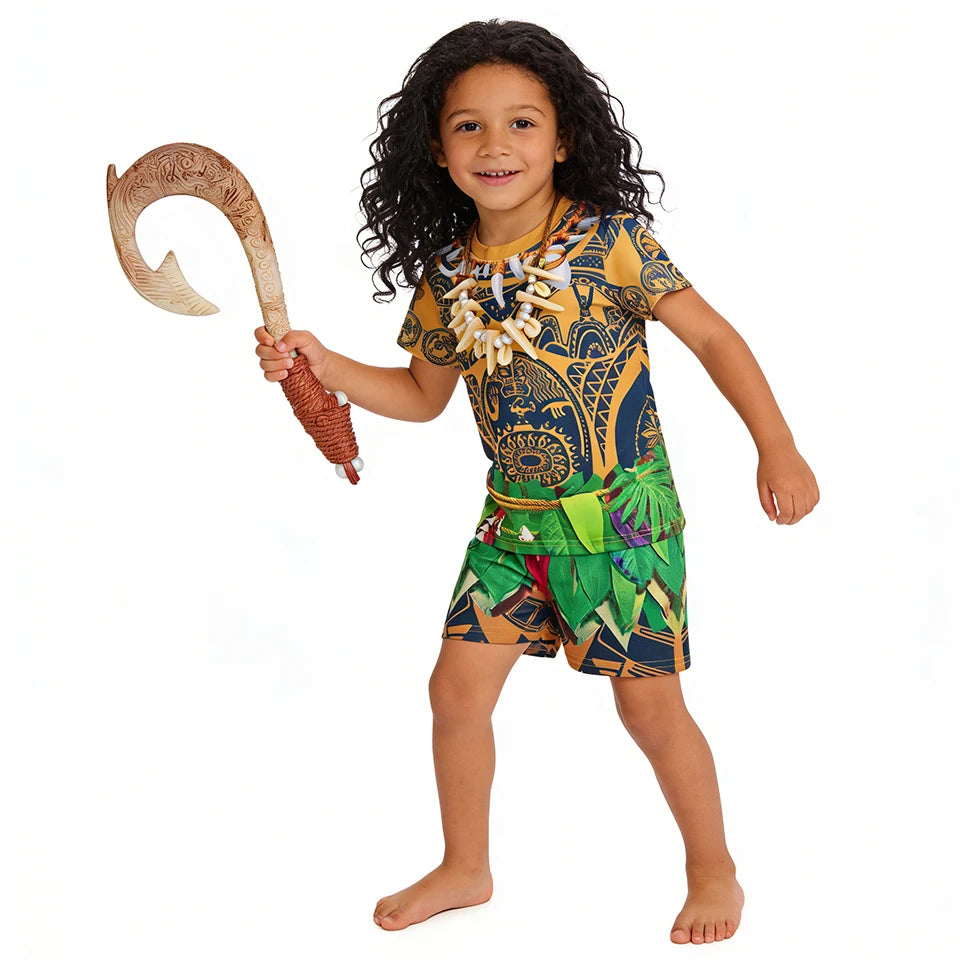 Maui Kids Cosplay 2Pcs Print Moana Boys Swimsuits Top and Shorts Children's Swimwear Book Week Costumes
