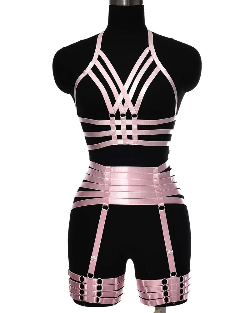 Pearlescent Colours Body Harness Body Cage Garter Belt Harness Full Set