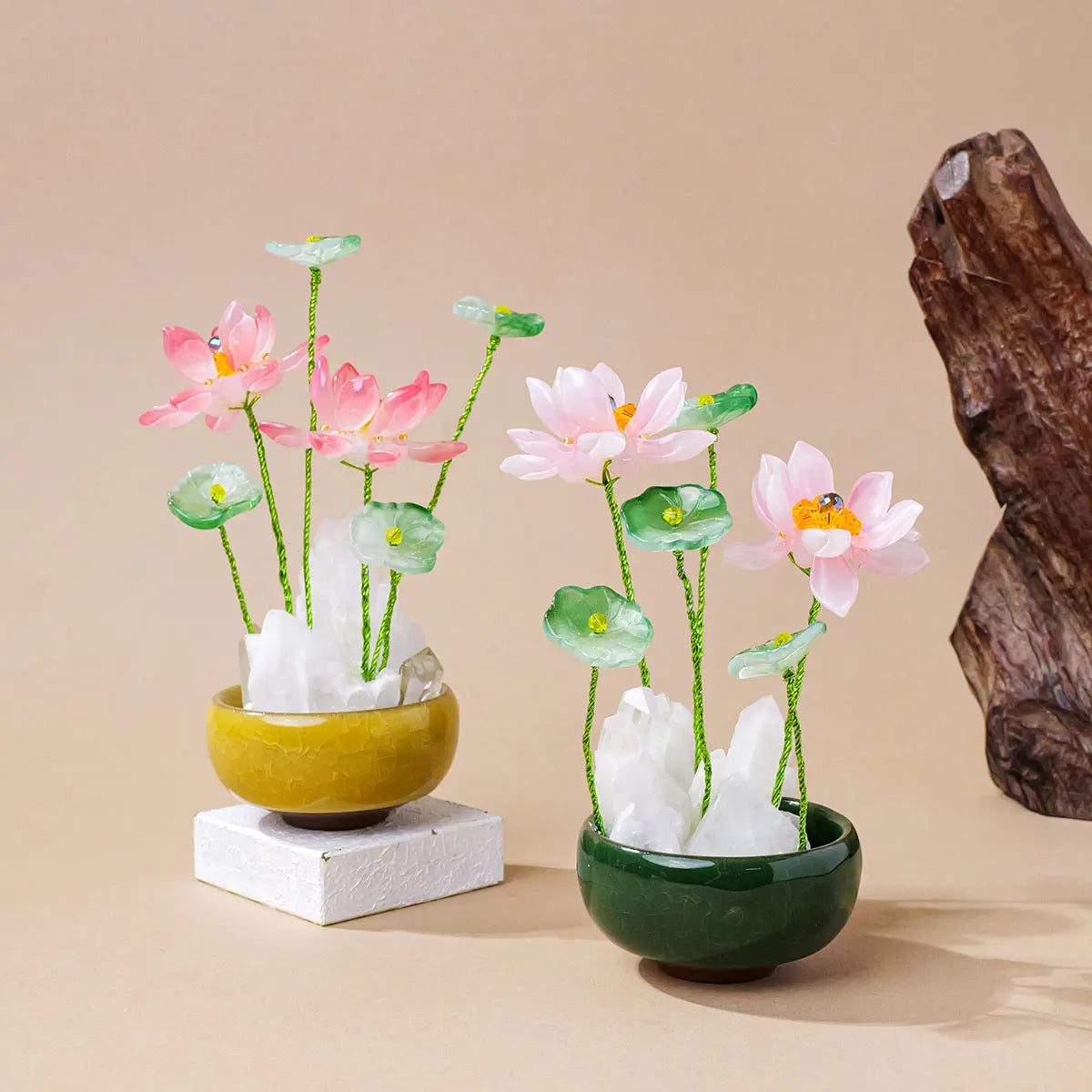 1pc Natural Clear Quartz Cluster Tea Cups Lotus Flower Micro Landscape Home Decoration