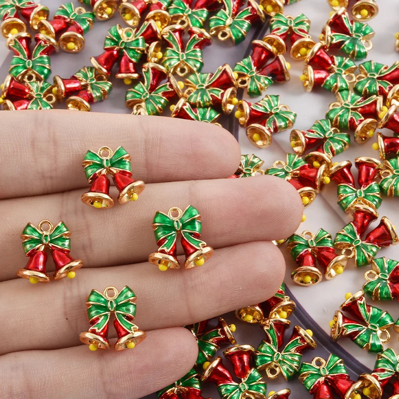 5pcs Christmas Charm Enamel Apple Socks Bell DIY Pendant Charms For Jewelry Making Keychain Earrings Bulk Handmade Material Gift
