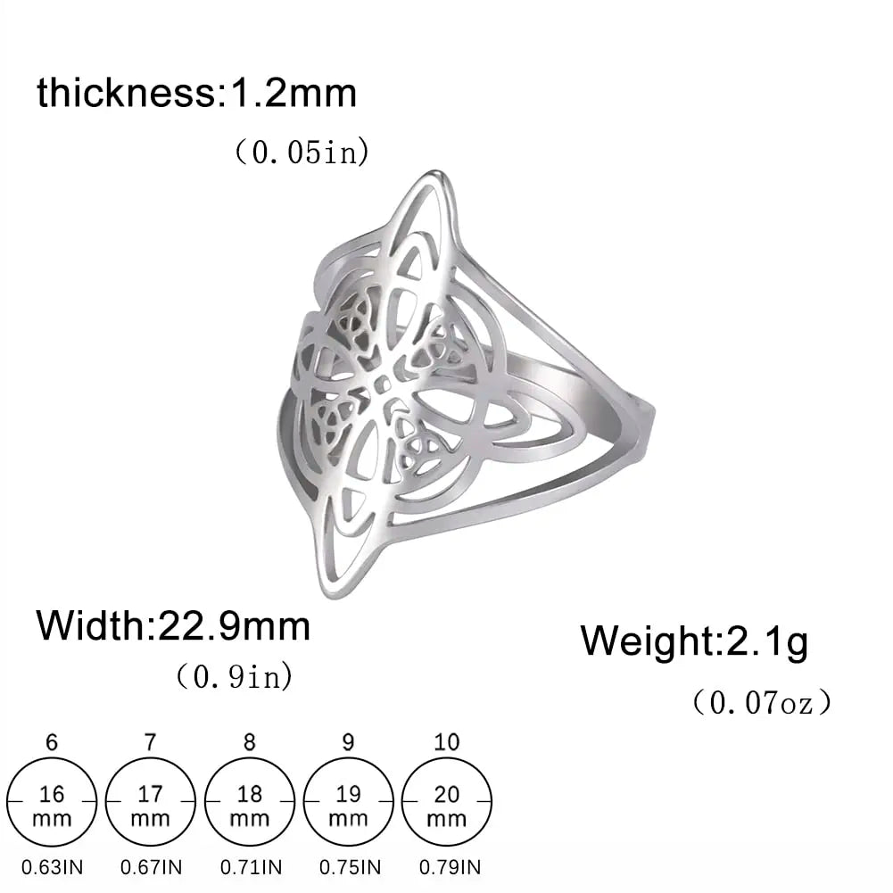 Witch Knot Ring Stainless Steel Celtic Quaternary Witchcraft Amulet Ring