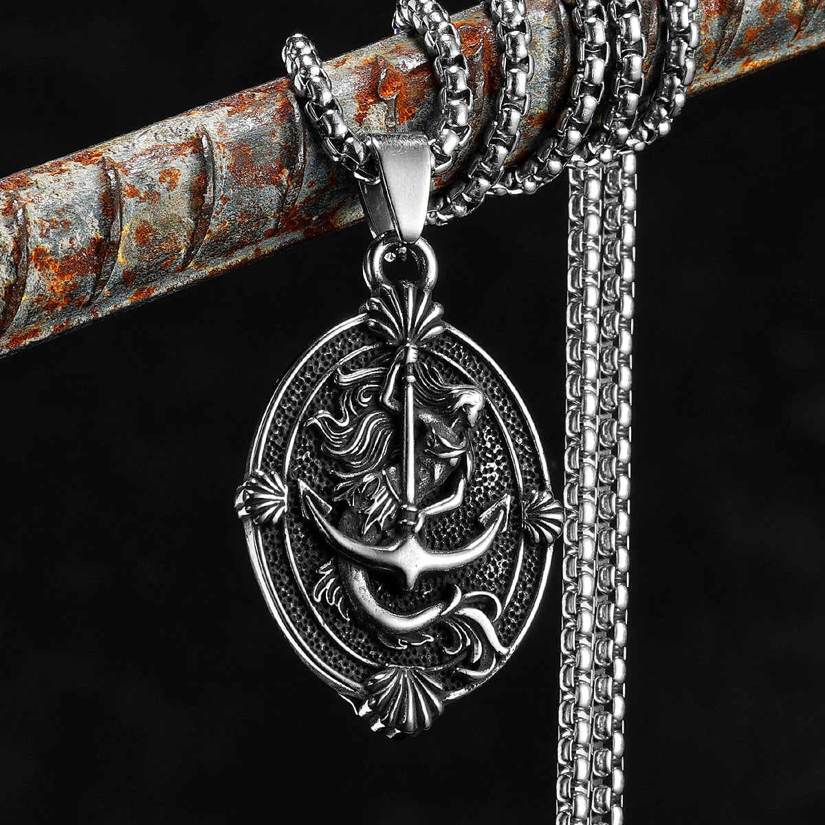 Anchor Mermaid Amulets Necklaces Stainless Steel Pendant Chain