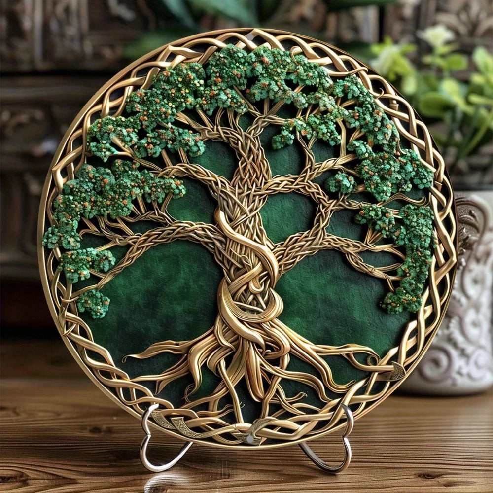 Magical Tree of Life Celtic Art 2D Printed Circular Metal Decorative Sign