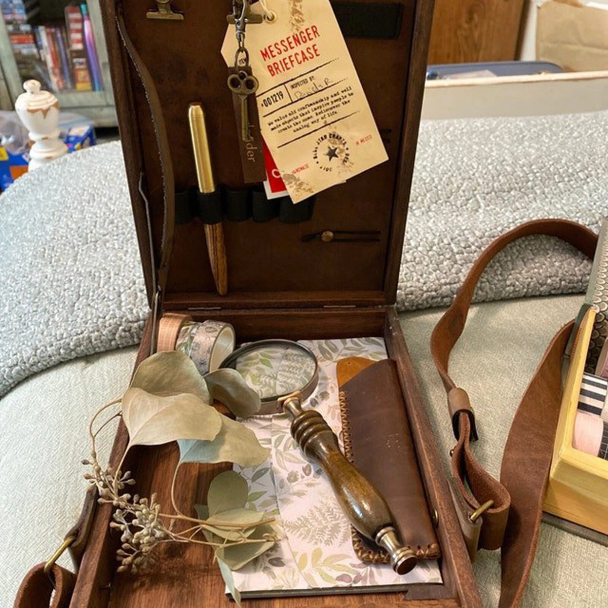Wandering Writers Artists Wooden Messenger Box Bag Organiser