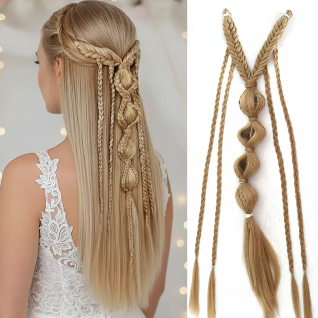 Medieval Maiden Hair Braids Clip in Hair Extensions 24 Inches Synthetic Wig Hairpieces