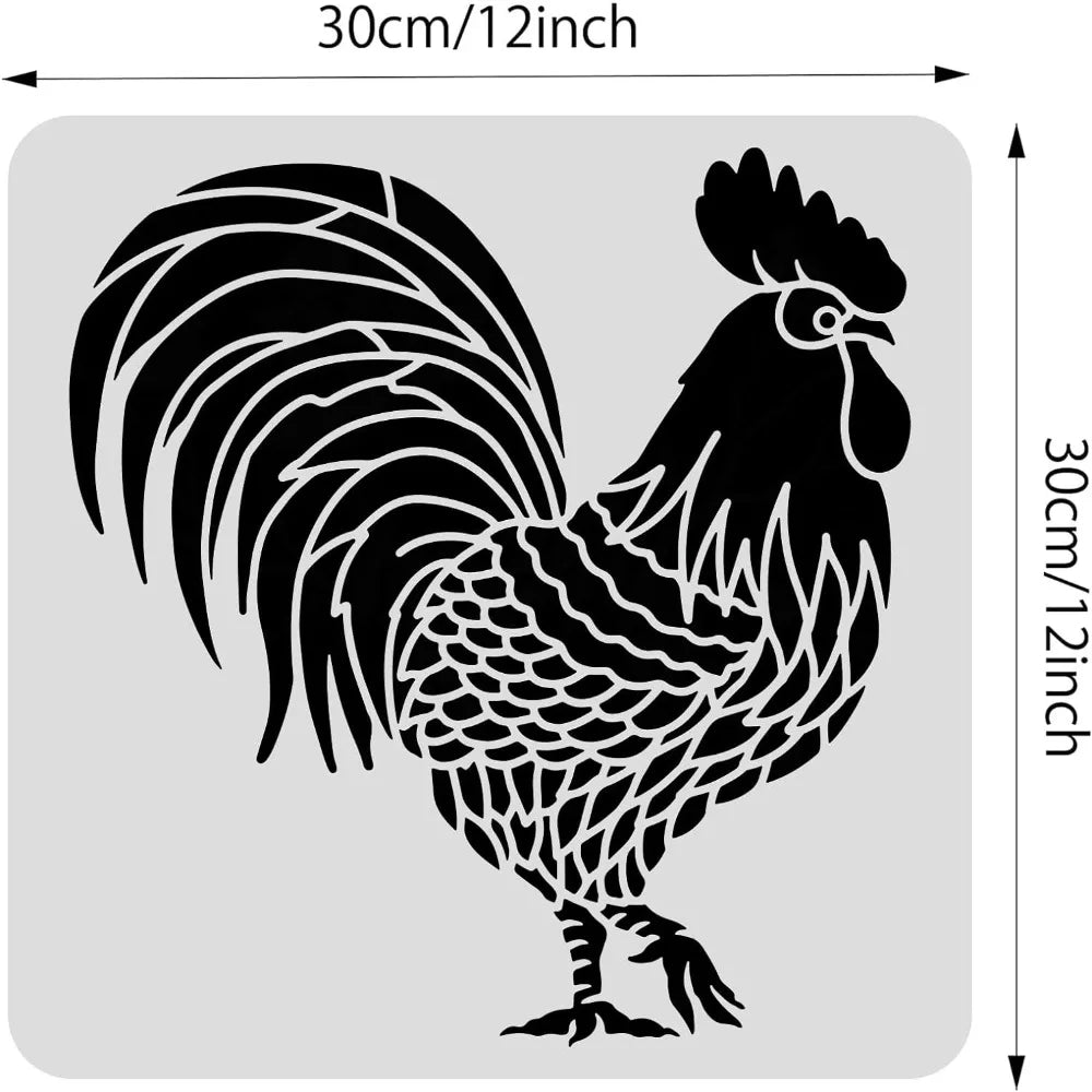 Large Rooster Plastic Painting Stencils 12x12inch