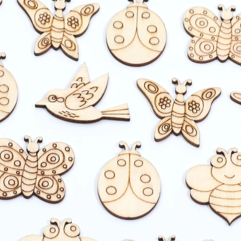 20pcs Mix Ladybug/Bee/Bird/Butterfly Wooden Embellishments Wood DIY Crafts Scrapbooking