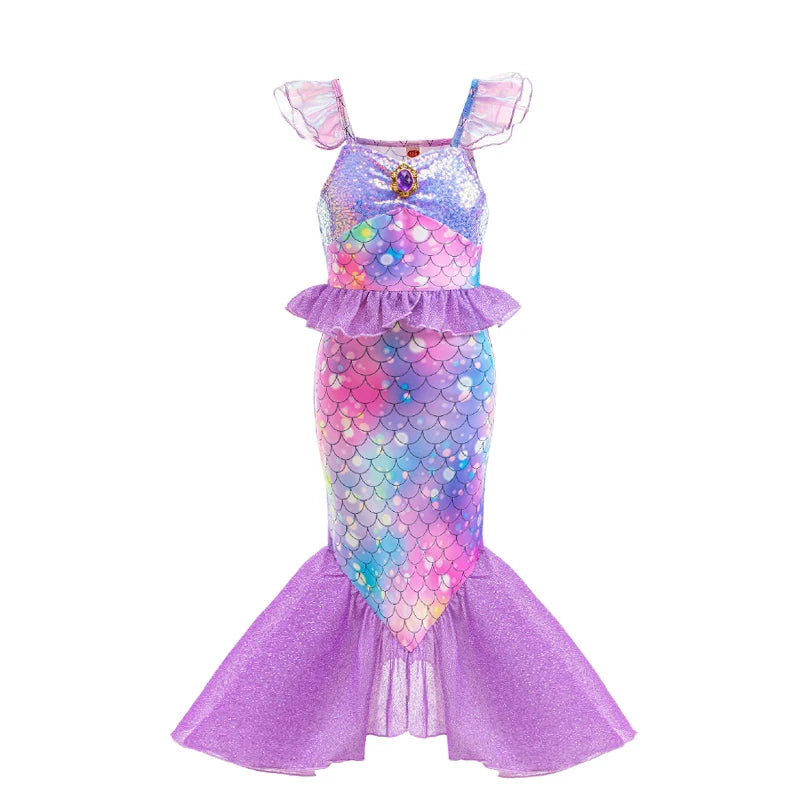Little Girl Mermaid Ariel Princess Dress Halloween Cosplay Children's Birthday Party Costume