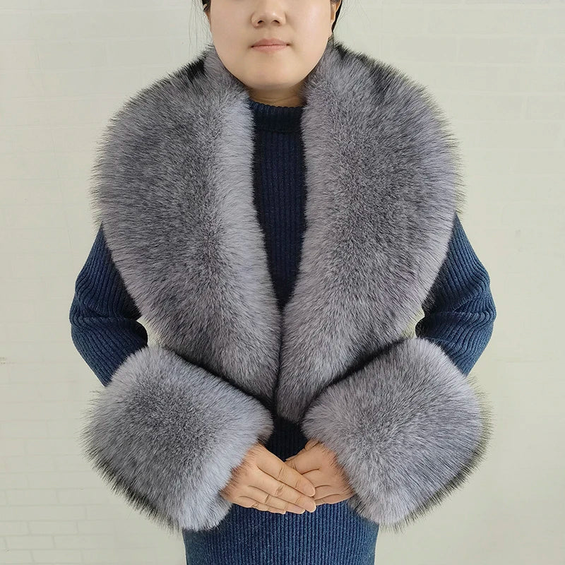 Large Faux Fox Fur Scarf Winter Warm Fluffy Collar And Cuff Sets 19 Colours