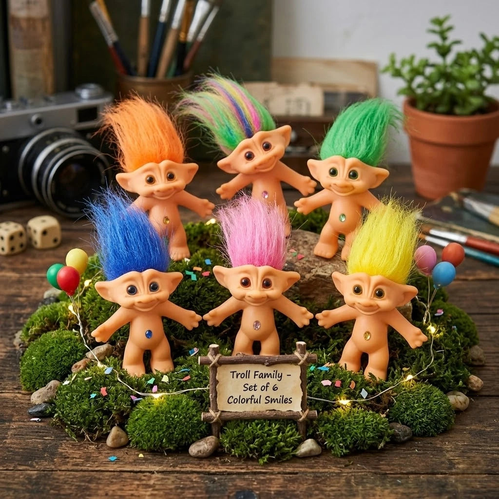 Vintage 6pcs Troll Doll Set With Gem Belly Mini Pvc Classic Dolls Retro Toy For Collection & Kids' Gift