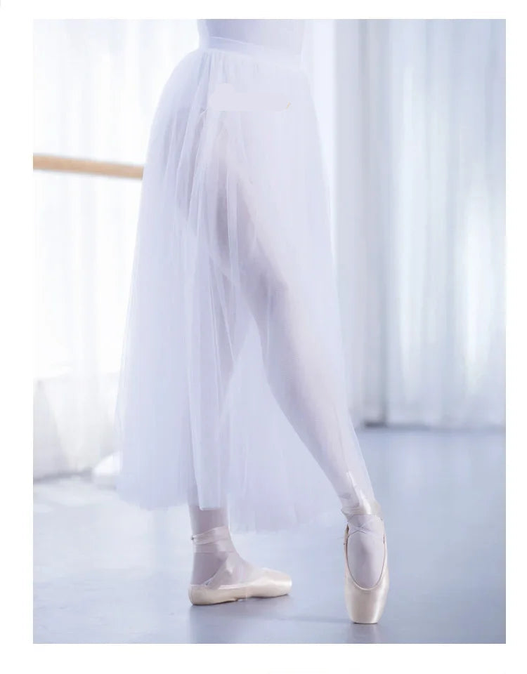 Black/White Ballet Long Mesh Ballet Skirt Two-layer Big Swing Ballerina Teacher Practice Dance Wear