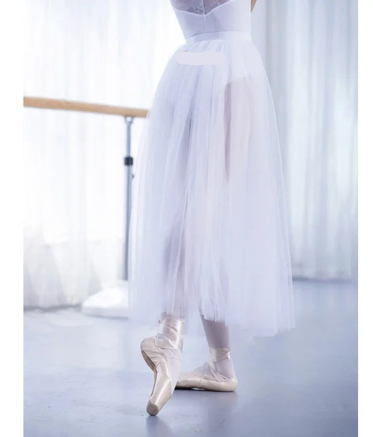 Black/White Ballet Long Mesh Ballet Skirt Two-layer Big Swing Ballerina Teacher Practice Dance Wear