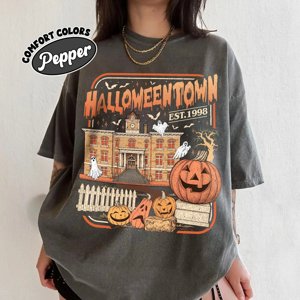 Vintage Halloweentown University Est 1998 Pumpkin T-Shirt Unisex Cotton Tee