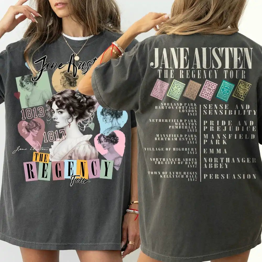 Jane Austen Pride and Prejudice Regency Tour Eras Tee Book Lovers T-Shirt