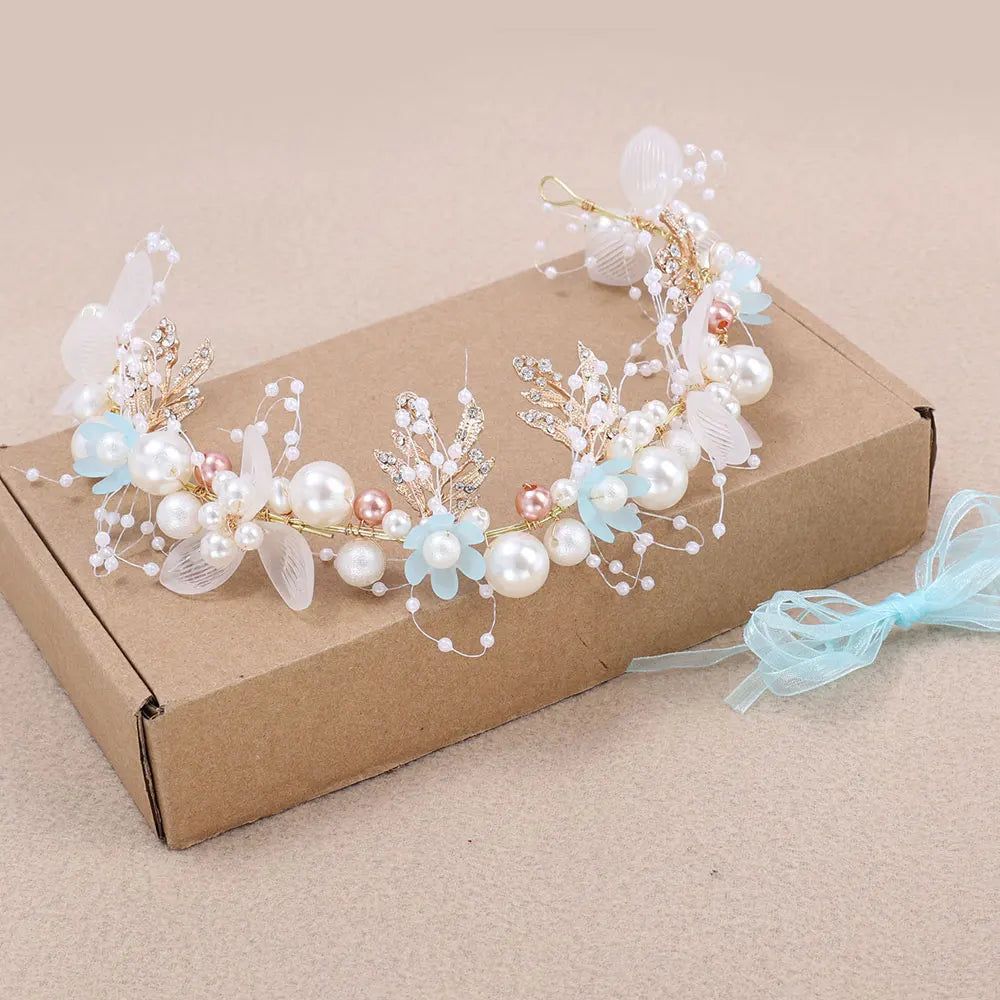 Girls Pearl Flower Wreath Floral Garland Head Hoop