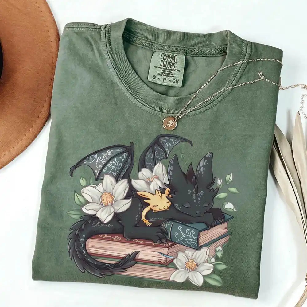 Fantasy Book Lover Dragon T-Shirt 100% Cotton