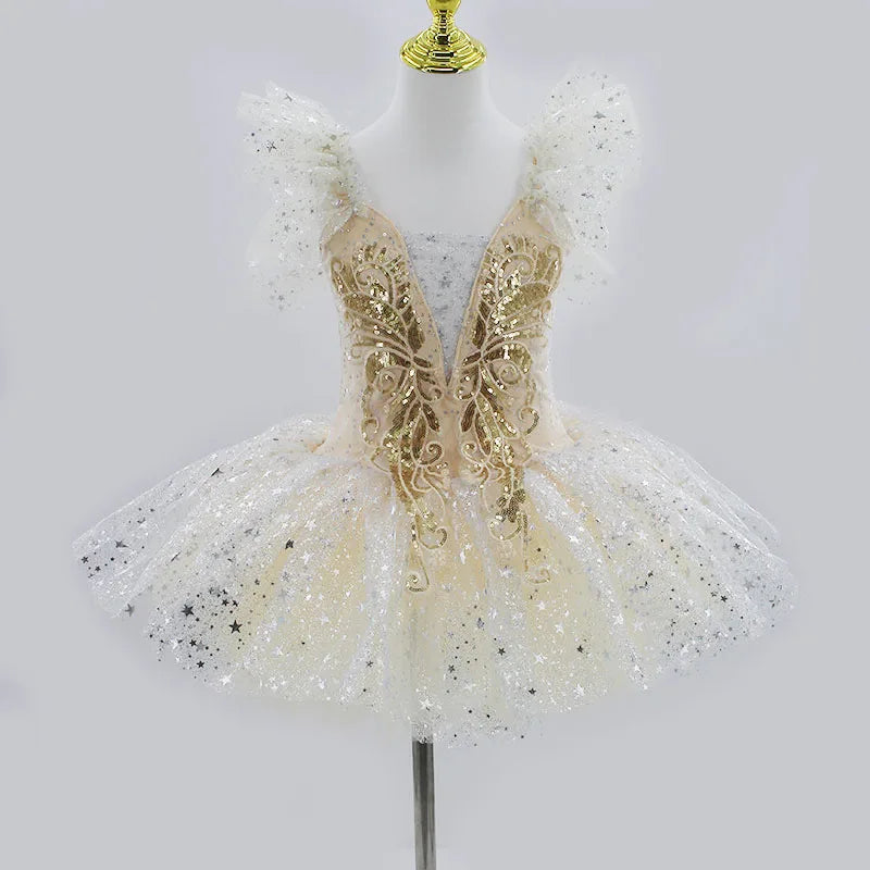Golden Fae Professional Ballet Dress Contemporary Dance Performance Costumes