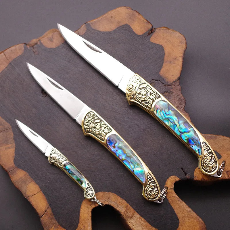 Handmade Brass Shell Inlay Folding Pocket Knife