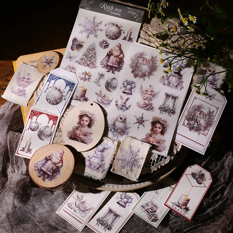 Vintage Christmas Snowman RUB ON Transfer Stickers Junk Journal Mushroom DIY Scrapbooking Craft