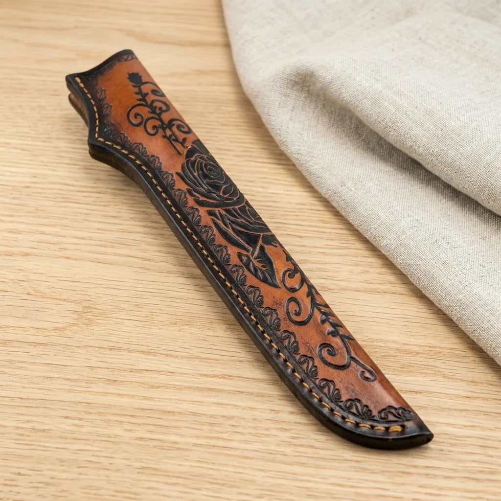 Embossed Genuine Leather Straight Knife Blade Cover Protector 300mm Sheath Scabbard