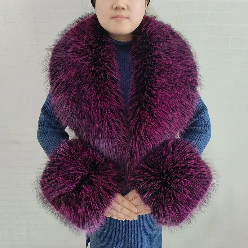 Large Faux Fox Fur Scarf Winter Warm Fluffy Collar And Cuff Sets 19 Colours