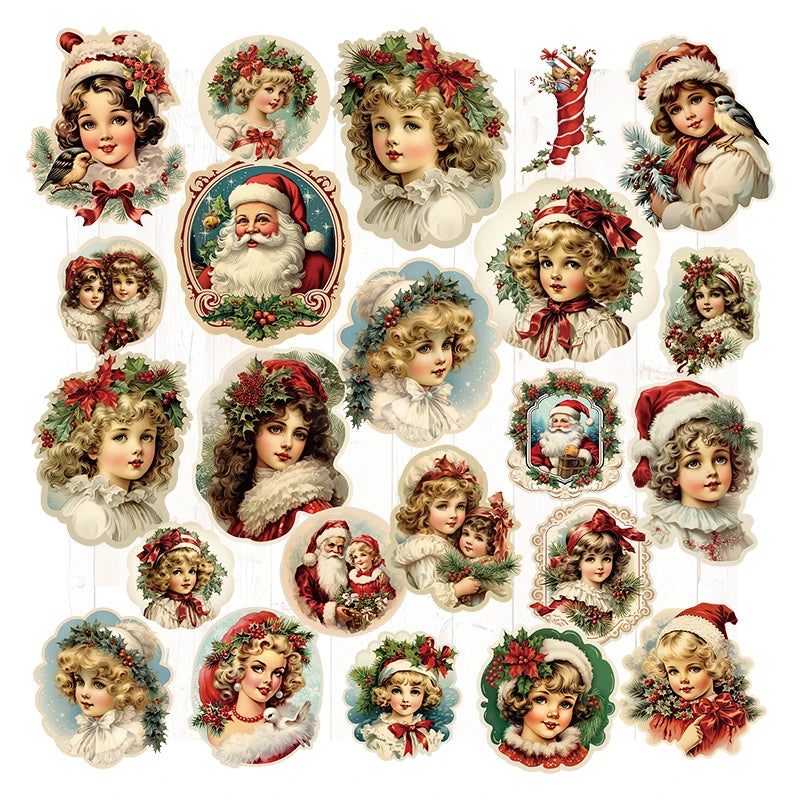 Vintage Christmas RUB ON Transfer Sticker Pack Junk Journal DIY Scrapbooking