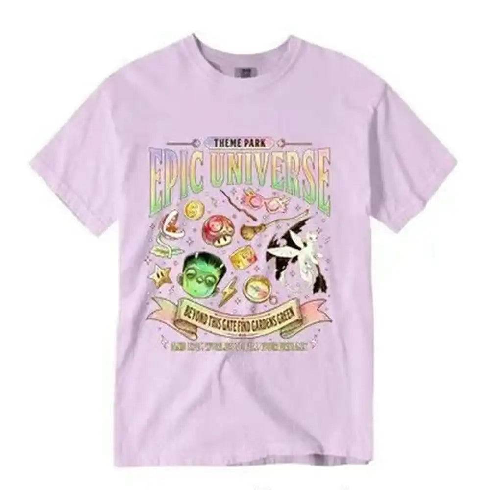 Epic Universe Unisex Tee Cotton T-Shirt Fantasy Family Theme Park Trip Orlando Park