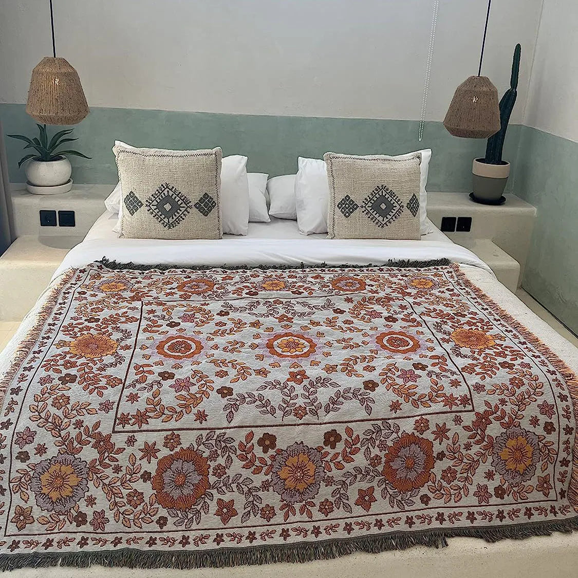 Boho Throw Blanket Outdoor Van Life Bedspread Beach Towel Yoga Mat