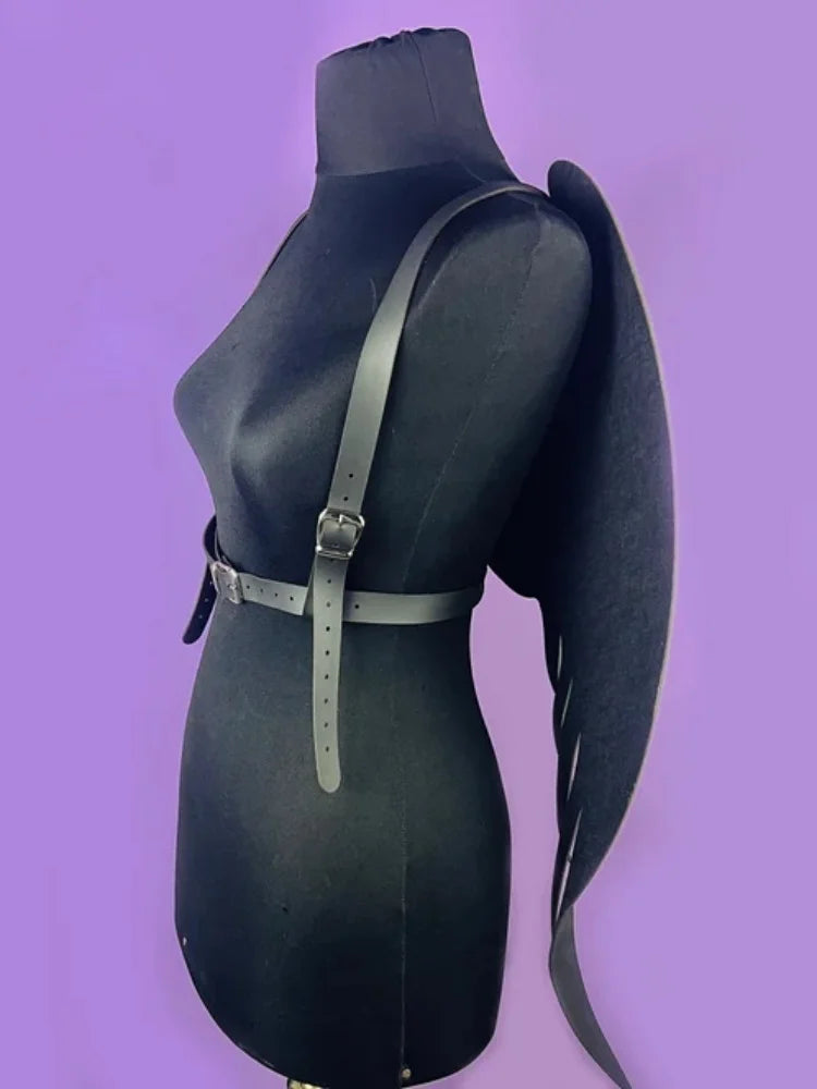 Black Angel Rivet Wings Leather Harness Festival Wear