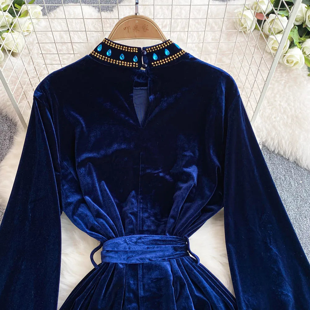 Royal Peacock Velvet Dress